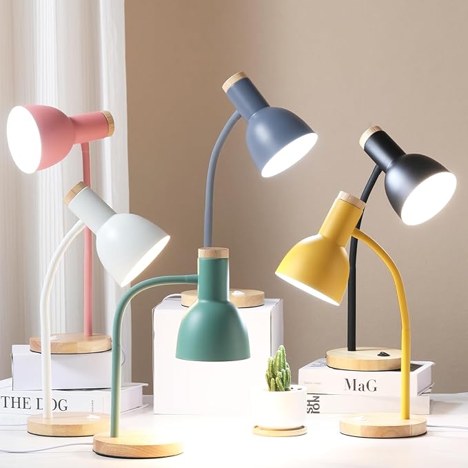 Table Lamp,Wooden Adjustable Desk Lamp,Dorm Lamp&Bedside Lamp for Living Room, Bedroom, Kids Room (Pink)