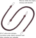 BEL AVENIR Curtain Ropes Tiebacks Tie-Backs, Curtain Handmade Holdbacks with 2 Metal Screw Hooks (Purple, 2pack)