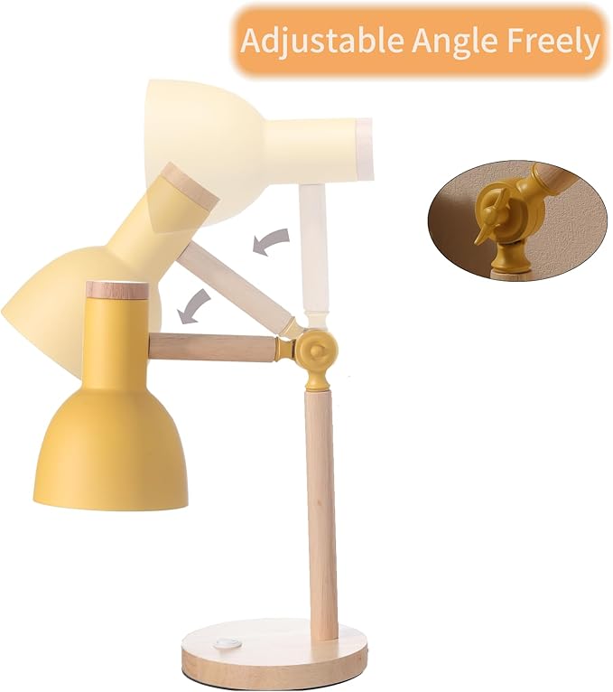 Table Lamp,Wooden Adjustable Tri-Color Desk & Bedside Lamp for Office, Living Room, Bedroom & Kids Room (Yellow)