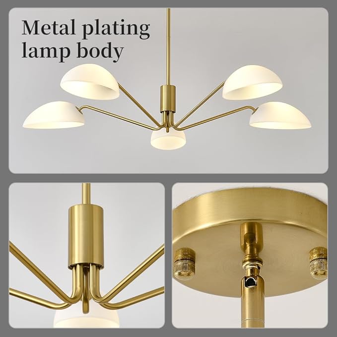 Modern 5-Light Luxury Elbow Chandelier Metal Acrylic Living Room Bedroom Dining Room Creative Adjustable Height Ceiling Light, Universal Wheel Suitable for Inclined Ceiling Installation