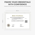 Homeforia 5.5x8.5 Business License Frame White, High End Oak 5.5 x 8.5 Wood Certificate Frames, 5.5by8.5 Document Frames for Wall or Tabletop, Wooden Picture Frames, Tempered Glass, Wall Kit, Set of 1
