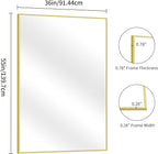YIROMAN Bathroom Mirror 55"x36", Large Brushed Gold Bathroom Mirror for Over Sink with Aluminum Frame, Rectangular Vanity Mirror with Right Angle, Wall Mirror Hangs Horizontal or Vertical