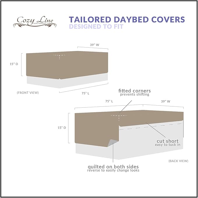 Cozy Line Home Fashions 6 Piece Daybed Cover Set, Solid White Matelasse Trendy Damask Quilting with Scalloped Edges All Season Luxury Bedding with Bedskirt, Matching Shams, Decorative Pillow