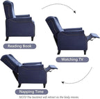 CANMOV Push Back Recliner Chair Set of 2, Modern Fabric Wingback Recliner Chair, Comfy Armchair Single Sofa Accent Chair with Padded Seat and Nailhead Trim, Tufted, Dark Blue