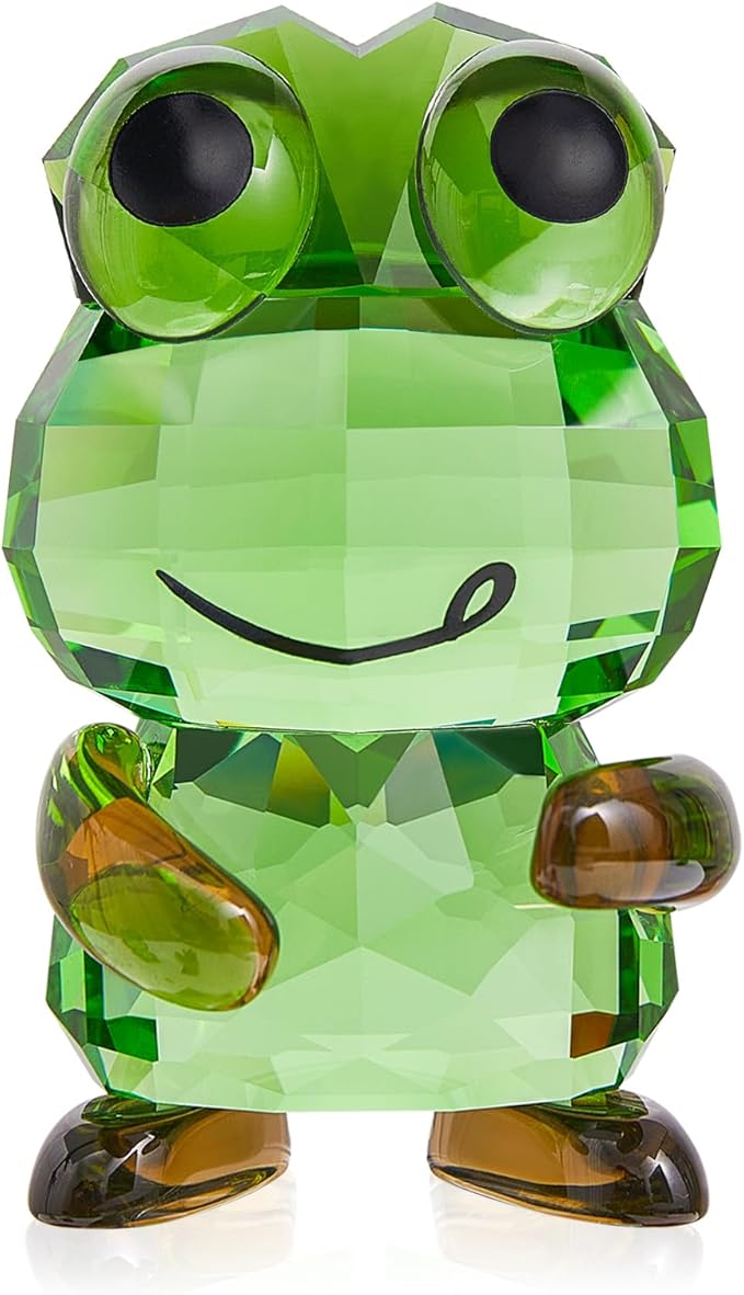Crystal Frog Figurine - Art Glass Animals Desk Decor & Home Office Ornament, Handmade Collectible Gifts for Frog Lovers