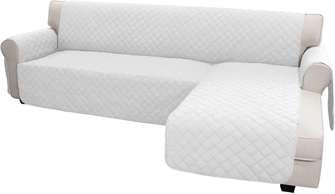 Easy-Going L Shape Sofa Slipcover - Sectional Couch Cover with Chaise - Reversible Sofa Cover for Pets & Kids (Large, White/White)