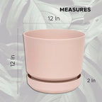 Elly Décor 12 inch Plastic Cylinder Planter Pot with Self-Watering Saucer and Drainage Hole,Lightweight & Extremely Durable, 12"x 12", Ivory