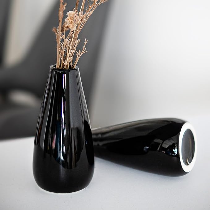 Modern Black Ceramic Vase Set of 16 for Living Room Bedroom 5.1'' Minimalist Fresh Flower Vases for Home Decor Office Fireplace Centerpieces Nordic Style Gift for Fake Plant 16 Pack