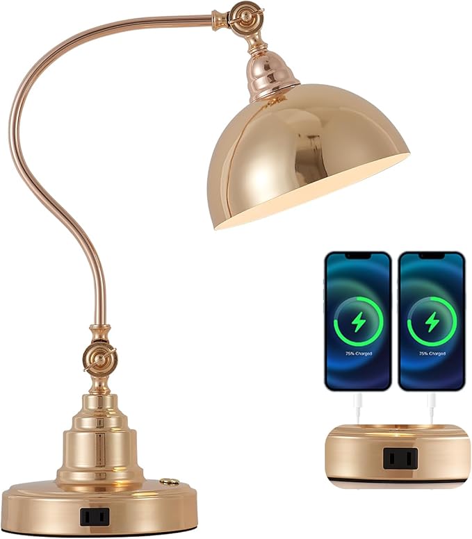 Vintage French Gold Desk Lamp Decorative Table Lamp for Home Office Living Room Bedroom Desk Light, Rustic Industrial Farmhouse Antique Library Study Desk Lamp E26 LED Bulb Included