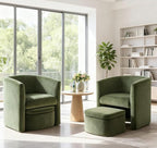 Mid-Century Velvet Living Room Chair with Storage Ottoman, Space-Saving Accent Chairs for Bedroom/Reading Spaces/Office, Green