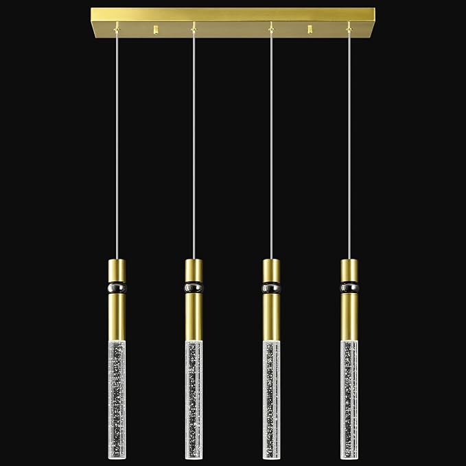 4 Light Pendant Lighting Dining Room Light Fixture Dimmable LED Modern Gold Pendant Light with Bubble Crystal Pendant Lights Kitchen Island