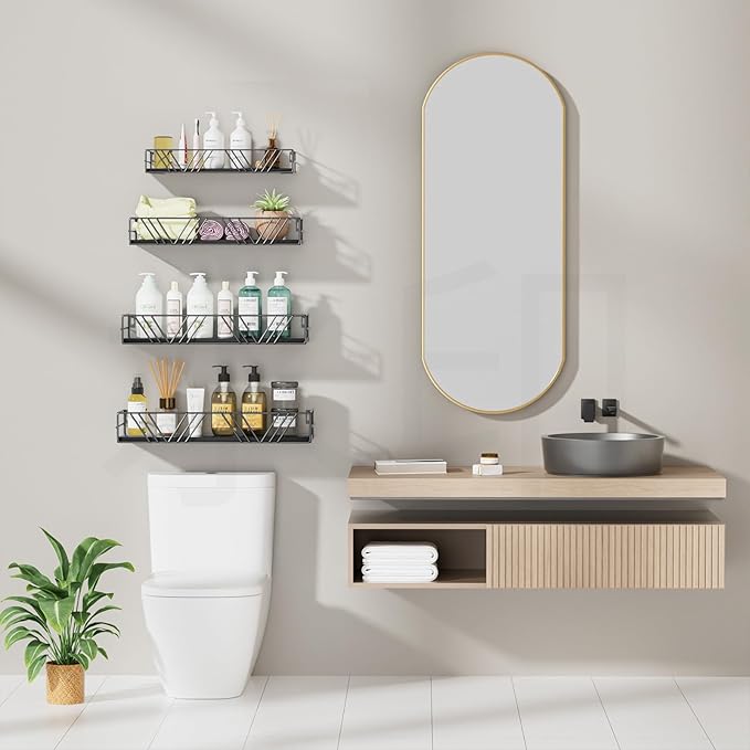 Floating Shelves for Wall Set of 4, Different Sizes Mounted Wood Floating Shelf, Wall Shelves for Living Room,Bedroom, Bathroom, Kitchen, Farmhouse Decor, Office