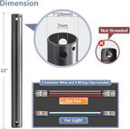 22" Ceiling Fan Downrod, 【1 Outside Diameter】 Black Extended Downrod, including 4 Wire Connectors and 5 Extension Wires (No Threads)