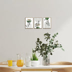 Bwodke Boho Wall Art, Framed Abstract Wall Art, Line Plants Leaf Canvas Wall Decor, Mid Century Sage Green Geometric Pictures Set of 3, Minimalist Paintings, for Bedroom Living Room Bathroom 12"x16"