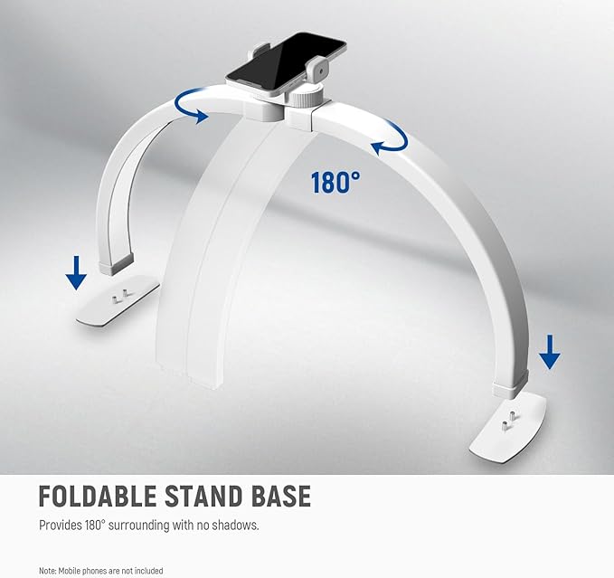 NEEWER BASICS 23" Half Moon Nail Light for Desk, 308 LEDs 28W Bi Color CRI85+ Foldable Nail Tech Table Arc Lamp with Overhead Phone Mount for Manicure Handicraft Lighting Beauty Video Recording,HM04-D