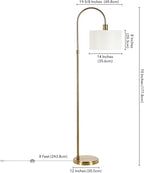 Veronica Arc Floor Lamp with Fabric Shade in Brass/White
