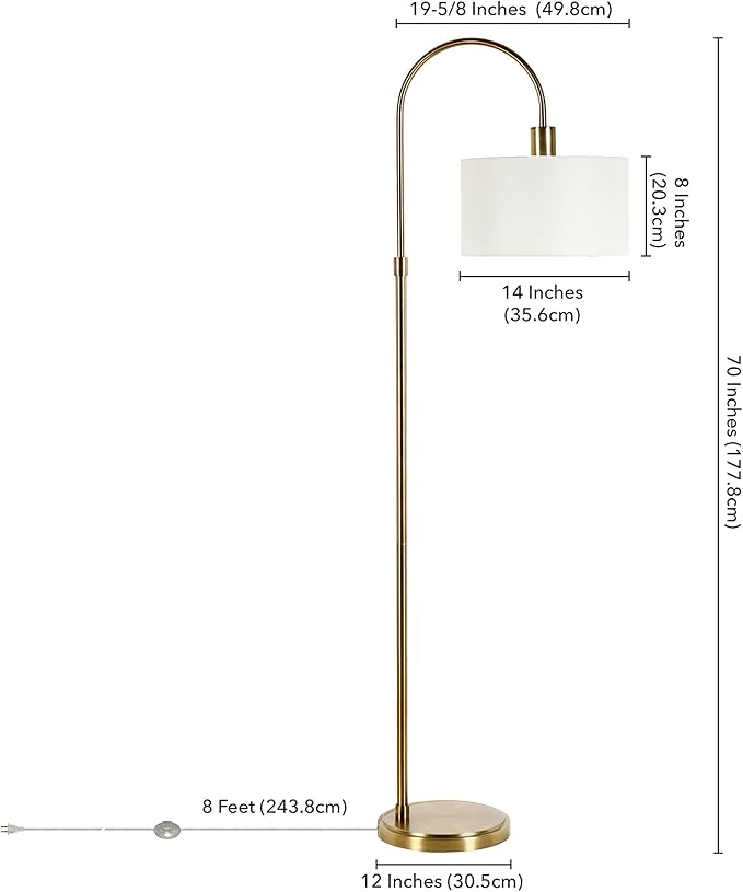 Veronica Arc Floor Lamp with Fabric Shade in Brass/White