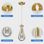 Raindrop Pendant Lights Kitchen Island Set of 2 Teardrop Gold Hanging Light Fixtures Clear Solid Glass Pendant Light Modern Chandeliers for Dining Room Porch Corridor Living Room…
