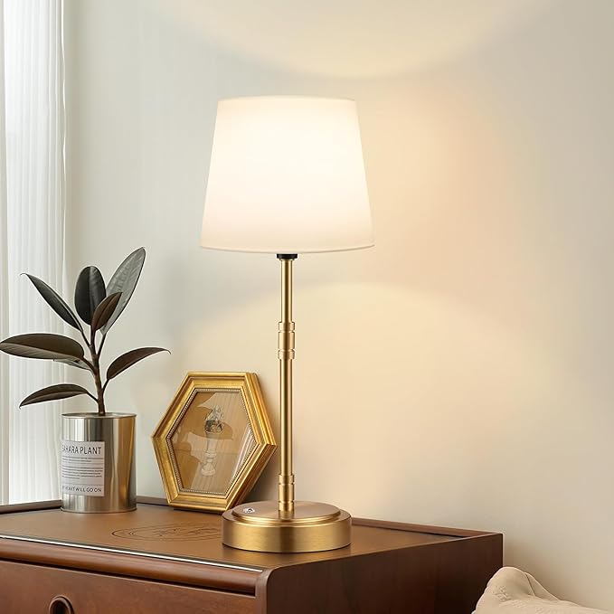 Cordless Table Lamps Set of 2 – Battery Operated Lamp with 7500mAh Rechargeable Battery, Stepless Dimmable Vintage Brushed Gold Desk Wireless Lamps for Dining Room, Nightstand & Patio (Bulbs Included)