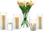 PHOSPHOR Hurricane Candle HoldersFor Pillar Candle Clear Glass Cylinder Centerpieces Vases Table Decoration Centerpiece Floral Room Decor Clear Seeded Bubbles Living Dining Kitchen 6 Pieces