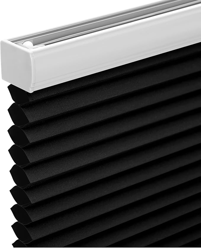 Changshade Cordless Cellular Shades, Blackout Honeycomb Shades for Windows, Pull Down Pleated Blinds, Easy to Install for Indoor Windows and French Doors,24" W x 64" H, Black