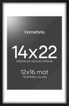 Homeforia 14x22 Frame Black Wood, High End Oak 14x22 Picture Frames with Mat 12x16 Photo, 14 x 22 Wooden Poster Frame Matted to 12 by 16 Print, 22x14 Hanging Frames, Tempered Glass, Wall Kit, Set of 1