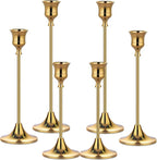 Metal Candle Holders for Candlesticks Taper Candlestick Holders Set Vintage Decorative Centerpiece Candelabra Tall Candle Stands for Halloween Thanksgiving Christmas (Gold, 2 Sets (6 pcs))