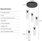 LED Pendant Lighting, Black 5-Light Pendant Light Over Island, Kitchen Island Pendant Lights for Dining Room, Living Room, Corridor, Cafe, Club, Restaurant
