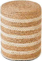 Wimarsbon Ottoman Natural Seagrass Foot Rest Stool Hand Weave Round Foot Stool Pouf Boho Vanity Stools with Non-Skid Mat for Living Room Bedroom Hallway