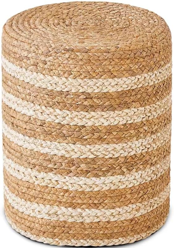 Wimarsbon Ottoman Natural Seagrass Foot Rest Stool Hand Weave Round Foot Stool Pouf Boho Vanity Stools with Non-Skid Mat for Living Room Bedroom Hallway