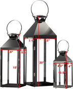 MATICO Stainless Decorative Pinnacle Candle Lantern Set of 3, Hanging Decor Hurricane Lantern Candle Holder for Festival Ceremony Home Decor, Both Indoor & Outdoor Use, Black