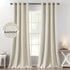 MIULEE 100% Blackout Linen Textured Curtains for Bedroom Solid Thermal Insulated Cream Grommet Room Darkening Curtains & Drapes Luxury Decor for Living Room Nursery 52 x 120 Inch (2 Panels)