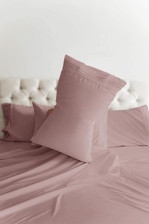 Cal King Sheets Set 6 Piece - Includes 4 Pillowcases - Bed Sheets Cal King Size - Soft Hotel Luxury Bedding - Cooling, Comfy & Breathable - 1 Flat & 1 Fitted & 4 Pillowcases w/ Deep Pockets - Mauve