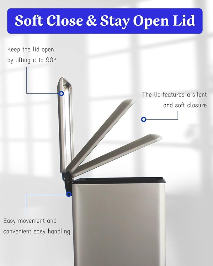 Bathroom Trash Can with Lid，5 Liter / 1.3 Gallon Small Trash Can with Removable Liner, Soft Close lid & Step Pedal, Stainless Steel Trash Bin for Bathroom,Bedroom,Home Office, Kohler Grey
