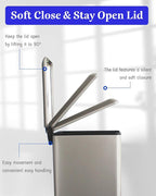 Bathroom Trash Can with Lid, 16.7L/ 4.4 Gallon Trash Can with Removable Inner Bucket, Soft Close lid, Stainless Steel Step Pedal Garbage Can for Bathroom, Kitchen, Home Office, Grey