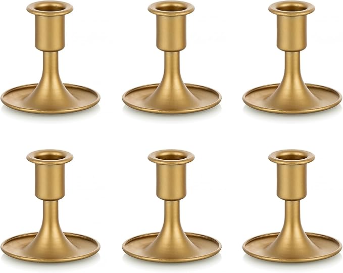 Sziqiqi 6pcs Gold Candlestick Holder for Wedding Centerpiece Small - Candle Holders for Taper Candles Table Centerpieces Alloy Candle Stick Holders for Fireplace Mantle
