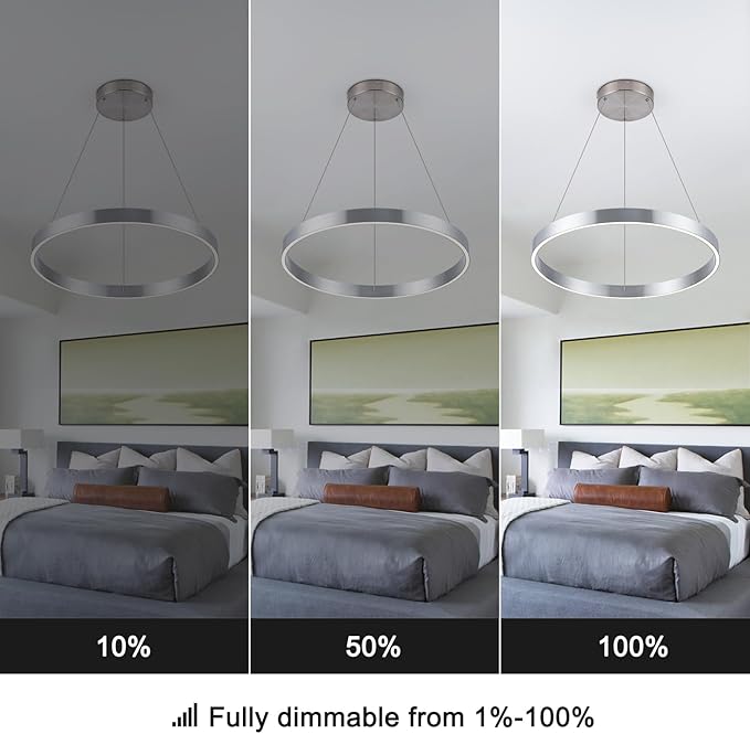 Modern Led Chandelier, 1 Ring Circular Pendant Lights, 23.62" Dining Room Modern Chandelier for Foyer Kitchen Living Room Bedroom Hallway 3000K, Silver Color