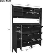 Ball & Cast Tipping Bucket 3-Tier Shoe Cabinet with 6 Flip Drawers and Storage Shelf,Entryway Hall Tree with Tempered Glass Doors and 4 Hooks,for Hallway,Mudroom,Living Room,Black