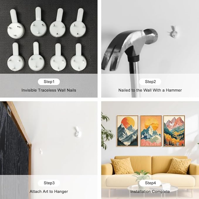 HPNIUB Mountains Forests Framed Canvas Wall Art Set, Abstract Woodland Painting, Boho Scenery Sun Wall Decor, Pretty Grassland River Artwork for Living Room, Bedroom, Dining Room, Office - 16"x24"x3