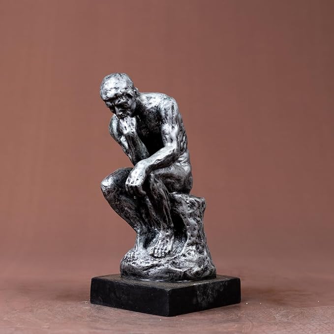 Thinking Man Statue, 9.5'' Famous Bronze Sculpture by Rodin, Nude Art Craft for Home Decor or Gift