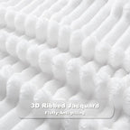 NEWCOSPLAY Super Soft Twin Blanket White Premium Silky Flannel Fleece 3D Ribbed Jacquard Lightweight Bed Blanket All Season Use (White Ribbed, Twin(60"x80"))