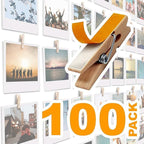 100 Pack Mini Self Adhesive Clips for Pictures - Wood Clip Photo Holders for Wall, Photo Cards Hanging Display Board & Picture Boards, Artwork Photos Holders Hangers Room Decor (Light Wood 100pack)