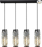 LMQNINE 4 Light Black Pendant Lighting Modern Pendant Light, Mini Crystal Chandeliers,Adjustable Pendant Light Fixture for Kitchen Island Dinning Room Bedroom (Black 4-Light)