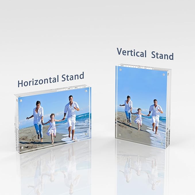 Acrylic Picture Frame, 2pack 5x7 Inch Clear Photo Double-Sided Frames, Magnetic 12+12MM Thickness Picture Frame Clear Photo Frame Stand, Double-Sided Acrylic Frame Stand