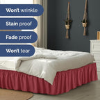Wrap Around Dust Ruffle Bed Skirt - Burgundy - for Full Size Beds with 21 Inch Drop - Easy Fit Elastic Strap - Adjustable Pleated Bedskirt w/Brushed Fabric Wrinkle Free - for Women, Men, Kids & Teens