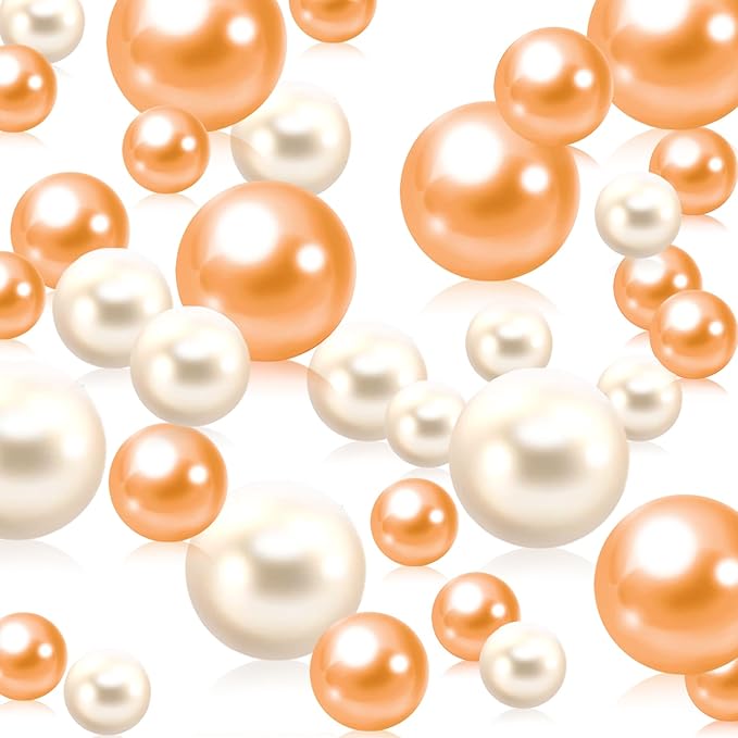 Rose Gold White Vase Filler | 150PCS Pearls Bead for Centerpieces Vases | 8/14/20 mm No Hole Beads, Fake Pearls for Wedding Birthday Theme Party Table Centerpieces Decor