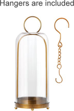 20" High Versatile Modern Metal Hurricane Lantern with Handmade Sturdy Glass Dome for Pillar Candle & Plants (Brass, 7.5"x20")