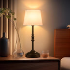 GGOYING Set of 2 Rechargeable Cordless LED Table Lamps, 4-Level Dimmer, Black Portable Desk Lamps with White Fabric Shades, Night Light for Dining, Bedroom and Patio