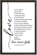 FZMHASLWW Love Is Patient Kind Wall Decor 24"×16" Love Never Fails 1 Corinthians 13 Bible Verse Sign Large Wood Framed Wall Hanging Art (Black)