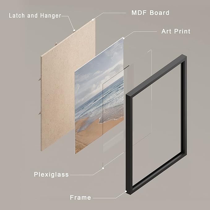 SIGNWIN Framed White Beach Grass Cloudy Ocean Sea Wave Horizon Wall Art, Set of 4 Landscape Colorful Wall Decor Prints, Nature Wilderness Wall Décor for Living Room, Bedroom - 12"x16" Black